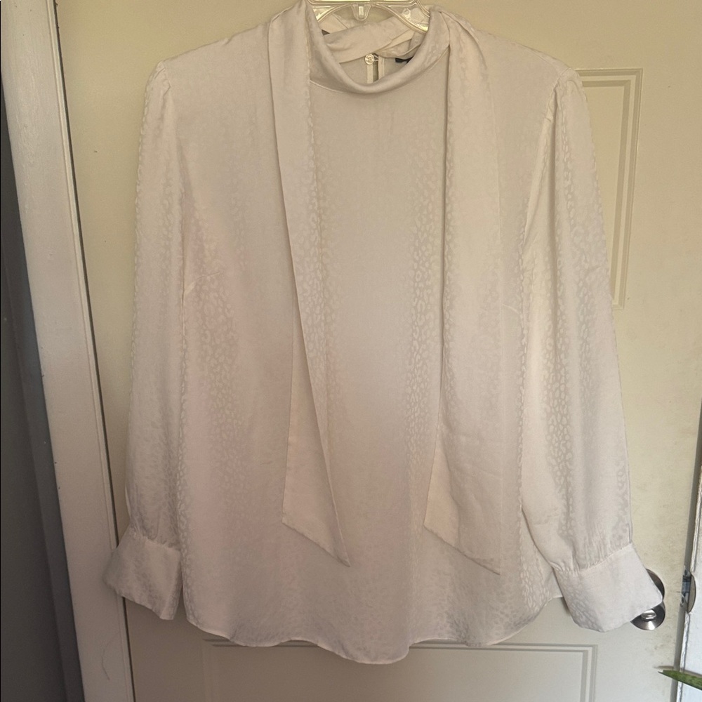 Ann Taylor White Tie-Neck Blouse